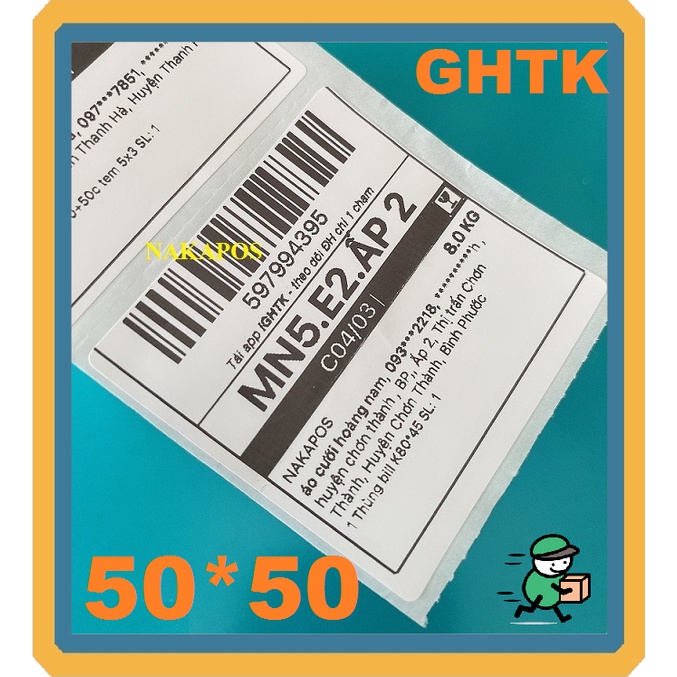 Combo 30 Cuộn Tem in vận đơn ghtk giao hàng tiết kiệm kích thước 50x50mm