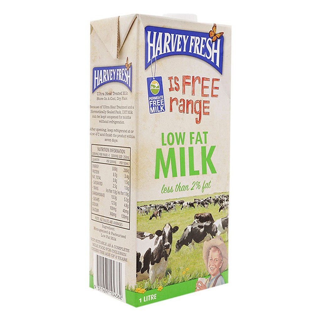 COMBO 3 Hộp Sữa Tươi Tiệt Trùng Ít Béo Harvey Fresh 1L (Úc) - Date: 22/07/2023