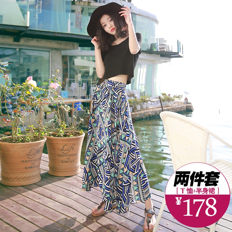 Set Áo Thun Tay Ngắn + Chân Váy Dài Đi Biển 19 Món Thời Trang Cho Nữ | BigBuy360 - bigbuy360.vn