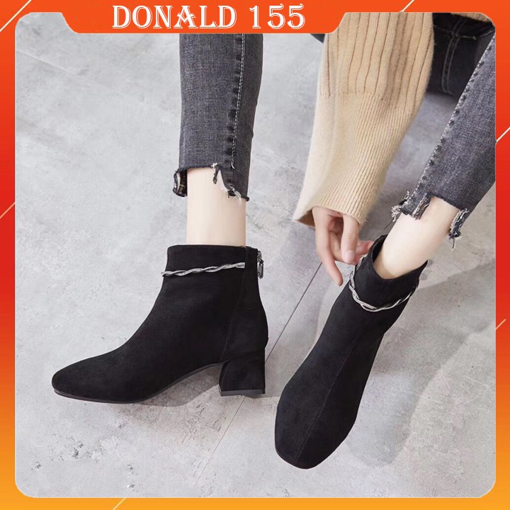 BOOT DA LỘN GÓT VUÔNG 5P VIỀN CỔ ĐÁ🌟Bốt nữ🥳ẢNH THẬT Ở CUỐI👑