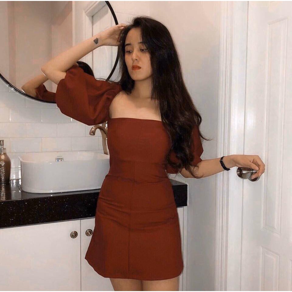 [Mã SKAMA06 giảm 8% tối đa 50K đơn 250K] ĐẦM ĐỎ CÚP NGỰC RỚT VAI TAY PHỒNG | BigBuy360 - bigbuy360.vn