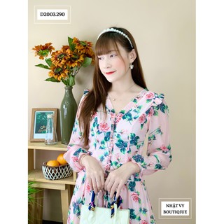 Đầm tơ hoa tay dài đan ngực - D2003