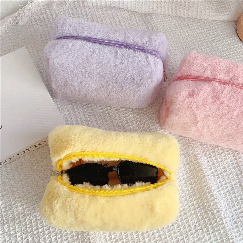 Túi Đựng Mỹ Phẩm Cỡ Lớn Phối Lông Xinh Xắn Tiện Dụng Cho Bạn Gái