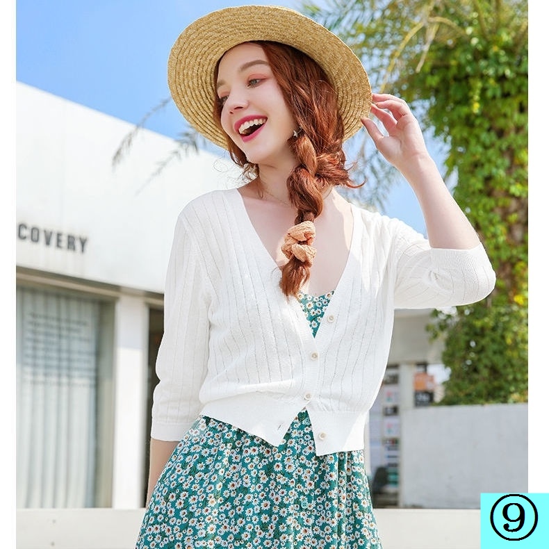 Áo Khoác Cardigan Dệt Kim Mỏng Tay Lửng Thời Trang Xuân Hè Dành Cho Nữ