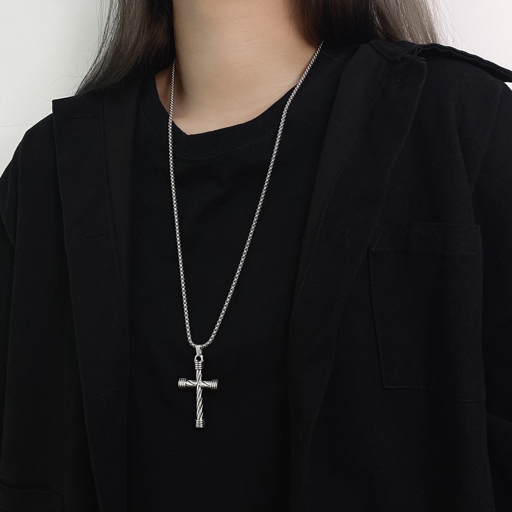 Dây chuyền mặt thánh giá bằng thép titan phong cách hip hop 22761 thời trang