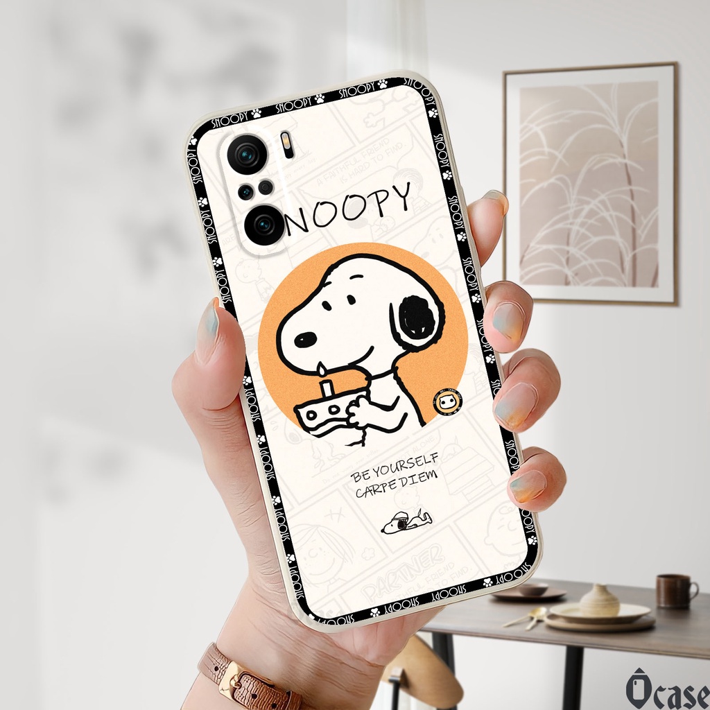 Ốp lưng Xiaomi Redmi K40 / K40 Pro / Mi 11X / Mi 11X pro / Poco F3in hình Snoopy cạnh viền vuông có bảo vệ camera