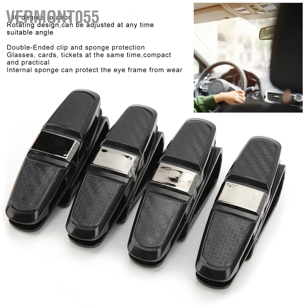 Set 4 Kẹp Giữ Kính Mát Xoay 180 Độ Gắn Tấm Chắn Nắng Xe Hơi Kèm Thẻ Vé