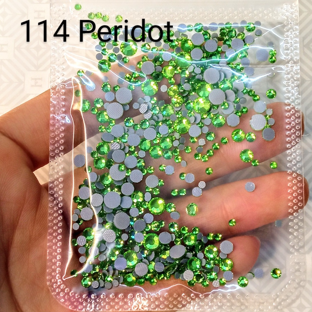 ĐÁ ĐÍNH NAIL - 114 PERIDOT  - TÚI MIX SIZE -ĐÁ CHÂN KEO LƯỚI