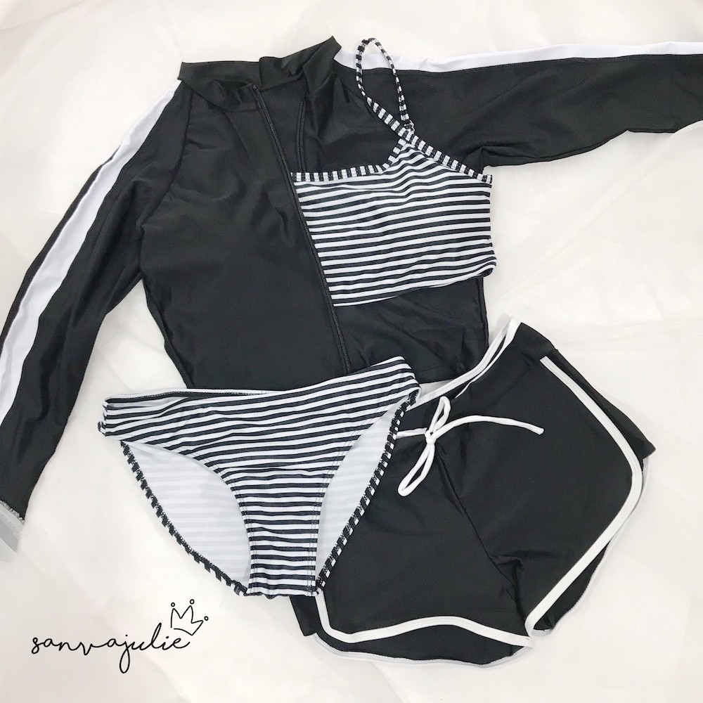BIKINI Bộ đồ bơi nữ đi biển 4 mảnh (áo khoác dài tay - áo bơi 2 dây - quần bơi tam giác - quần bơi đùi)