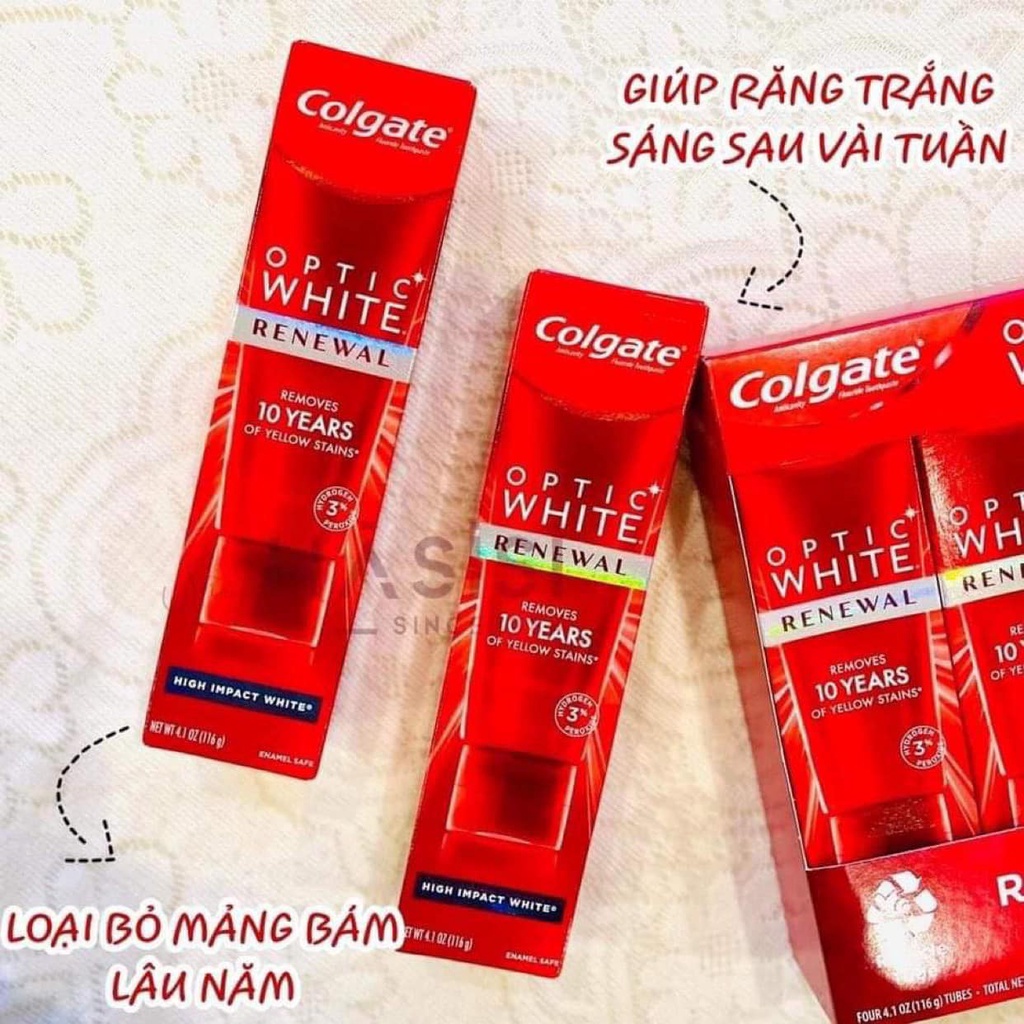 KEM ĐÁNH RĂNG COLGATE OPTIC WHITE RENEWAL CỦA MỸ 116G (REMOVES 10 YEARS OF YELLOW STAINS)