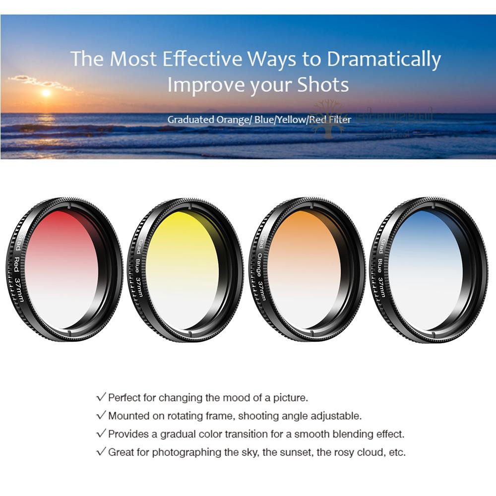 APEXEL APL-37UV-7G Professional 7in1 Phone Graduated Lens Filter Kit 37mm Grad Red Blue Yellow Orange Filters+CPL ND Star Filters Compatible with    Most Smartphones and Camera Lenses with 37mm Thread