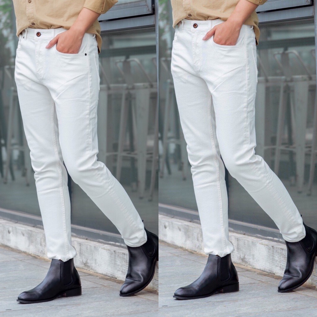 Quần jean nam trằng trơn chất bò cao cấp co dãn 4 chiều đẹp from dáng skinny mẫu mới thời trang cao cấp beautiulgilr T10