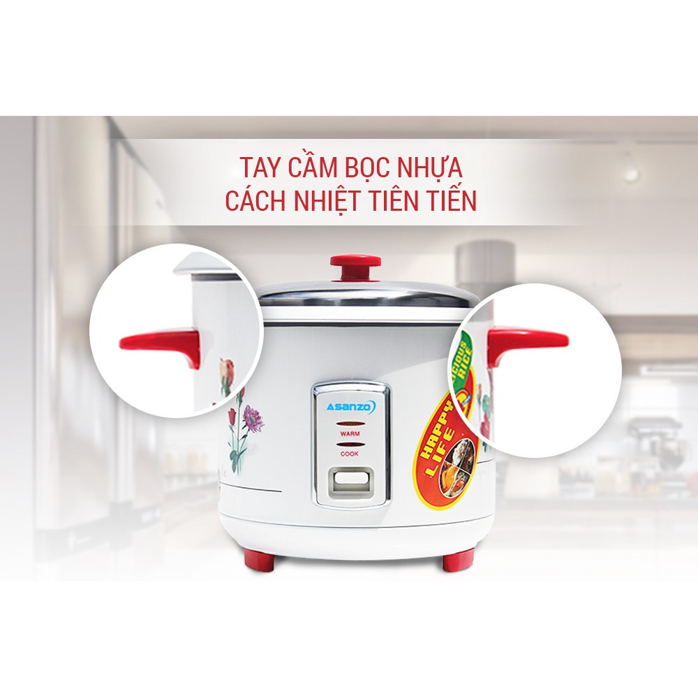 Nồi cơm điện nắp rời 1.2 Lít ASANZO RC-12WR Tiện ích, nhanh chóng, an toàn - HÀNG CHÍNH HÃNG BẢO HÀNH 12 THÁNG