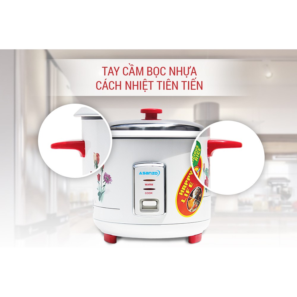 Nồi Cơm Điện Nắp Rời ASANZO 1.2l Model RC12AS1 Hàng Chính Hãng