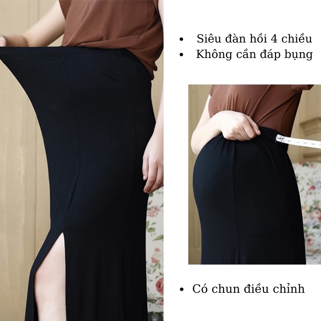 Chân váy bầu midi xẻ gối Modal mềm mỏng-Snugg SNU2051