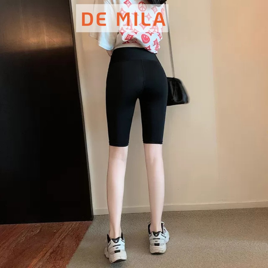 Quần legging lửng DE MILA cạp chun vải cao cấp thun ngố co giãn tốt dáng ôm màu đen trơn - QVL44