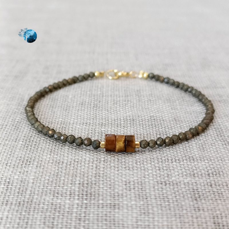 Vòng đá pyrite mix đá mắt hổ