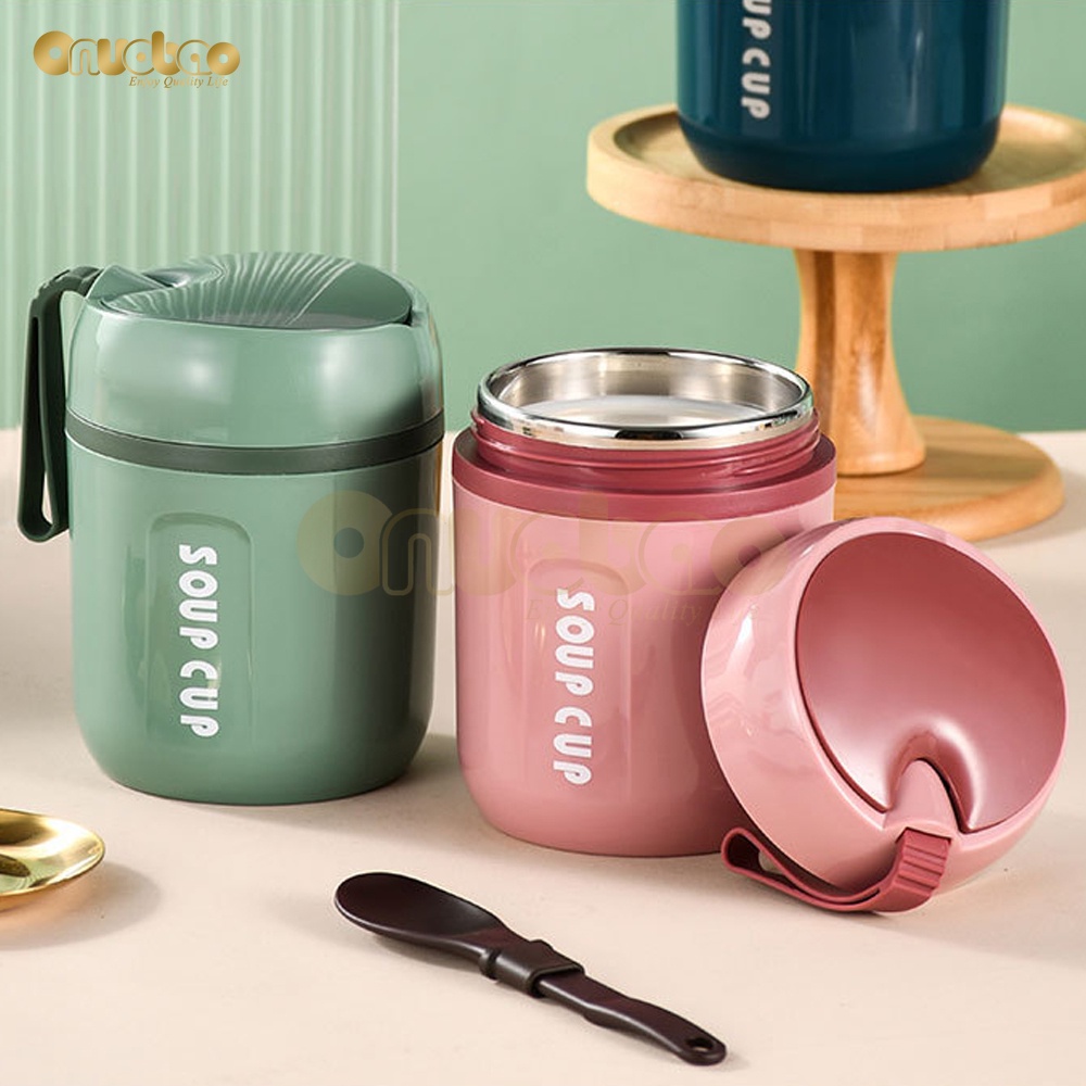 Set cốc canh và muỗng ONUOBAO thép không gỉ 304 cách nhiệt 480ml tiện lợi