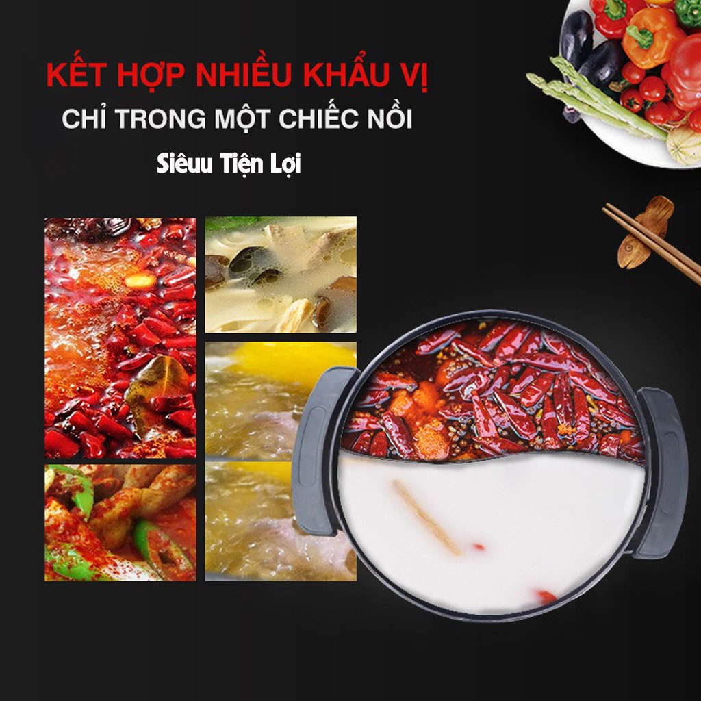 Nồi Lẩu Nướng Điện Đa Năng 2 Ngăn Bếp Lẩu Nướng 2 in 1 Nồi Nẩu Mini Chống Dính Nhanh Sôi Phù Hợp Với Mọi Gia Đình