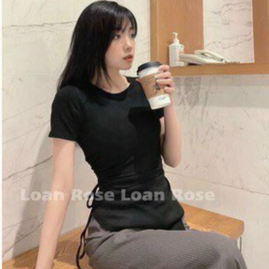 Áo thun tay ngắn  kiểu vạt nhọn rút dây 1 bên hot hit A15