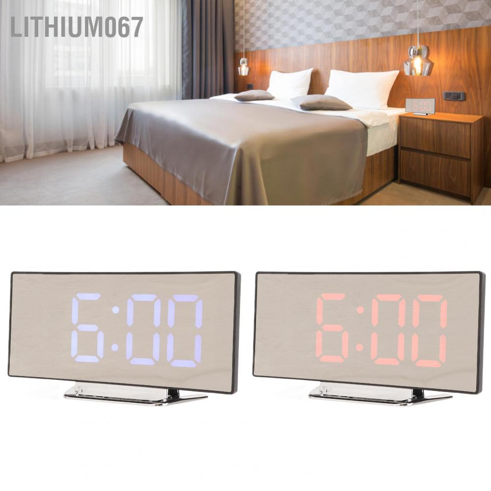 Lithium067 Lithium067 Gương đồng hồ báo thức kỹ thuật số Hiển thị nhiệt độ LED cong Đồng điện tử cho trang trí phòng ngủ tại nhà