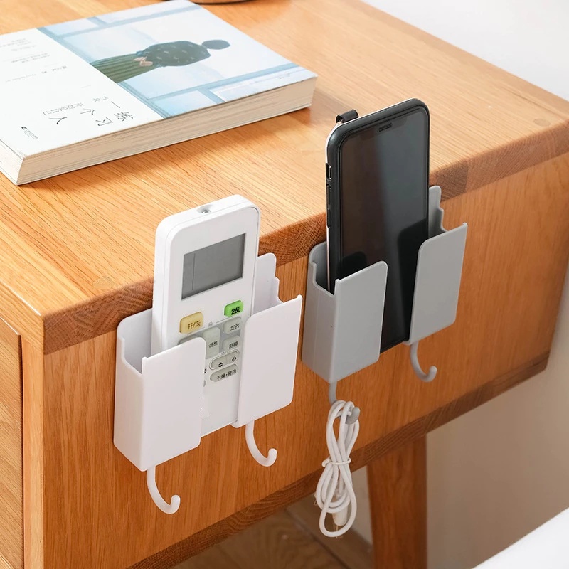 Kệ Đựng Điều Khiển Từ Xa / Tv / Điều Hòa / Điện Thoại Gắn Tường Có Hai Móc Treo Tiện Dụng