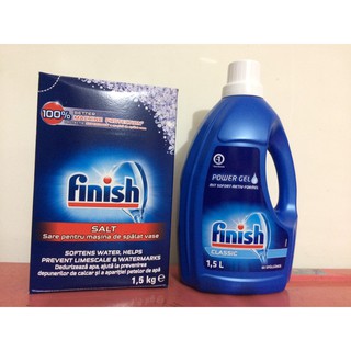 Gel rửa bát Finish 1.300ml + muối Finish 1,5kg dùng cho máy rửa bát