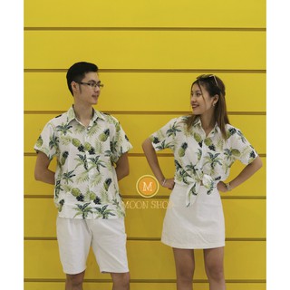 Áo sơ mi nam họa tiết dứa trắng, chất siêu mát