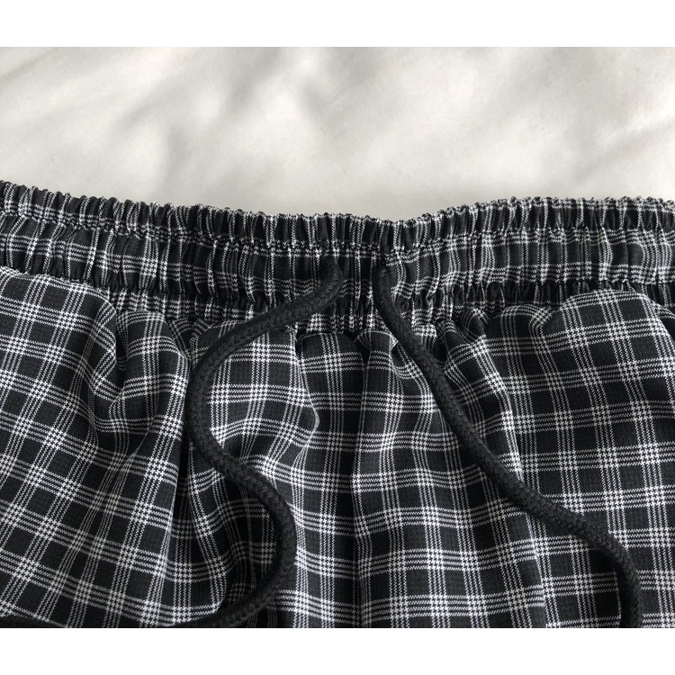 Quần short SUXI dây rút lưng cao họa tiết sọc caro thiết kế thời trang mùa hè cho nữ