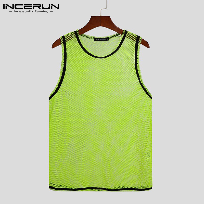 Áo lưới INCERUN sát nách rỗng cổ tròn xuyên thấu cổ tròn