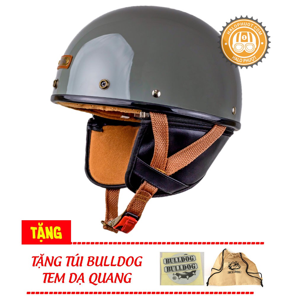 Mũ bảo hiểm Bulldog PUG Xám (tặng túi Bulldog, tem phản quang)