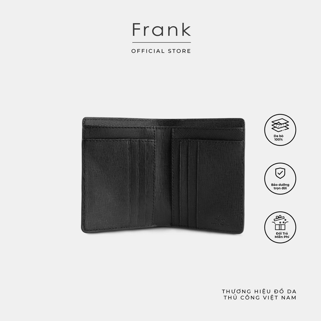 Ví Nam Dáng Đứng Da Bò Saffiano Cao Cấp FRANK Klassy Bifold Wallet Bóp Ngắn Sang Trọng - Màu Đen