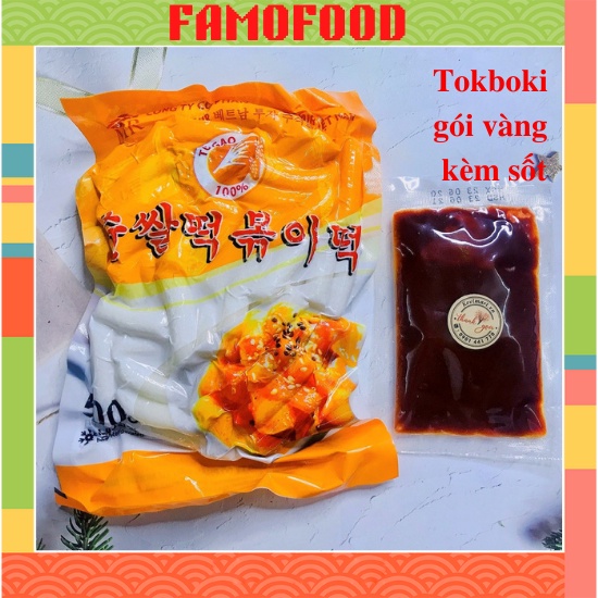 Tokbokki Hàn Quốc tự sôi bánh gạo cắt khúc gói vàng Famofood 500g