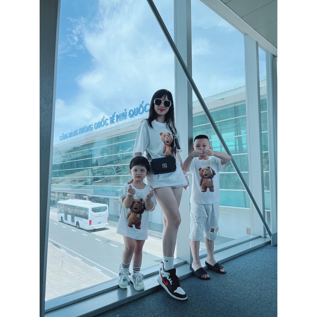 Áo thun trẻ em, áo phông gia đình SAMY KIDS áo cho bé trai, bé gái tay lỡ unisex hình gấu Nikolas