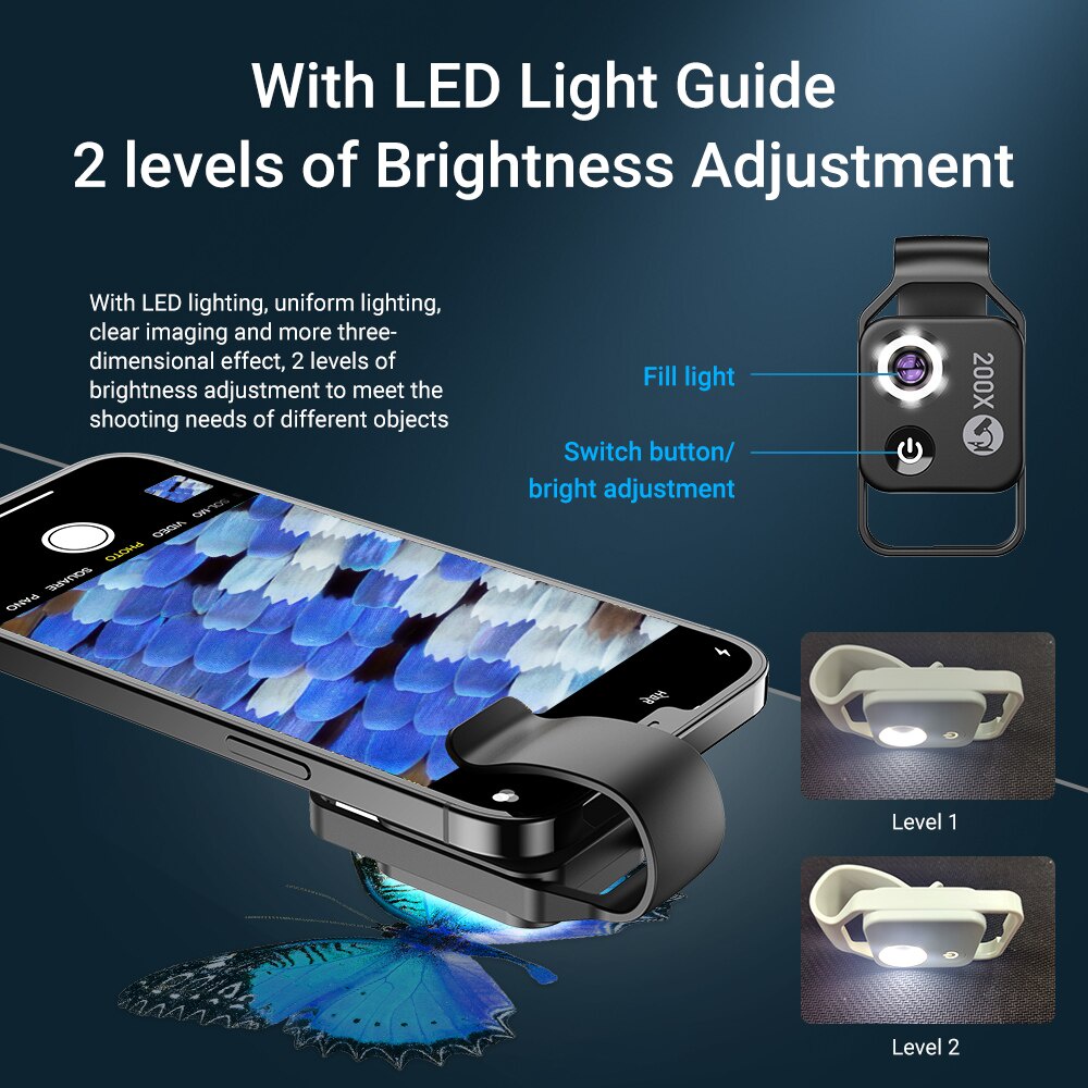 Ống Kính Phóng To 200x APEXEL HD Có Đèn LED Cho Điện Thoại iPhone Samsung