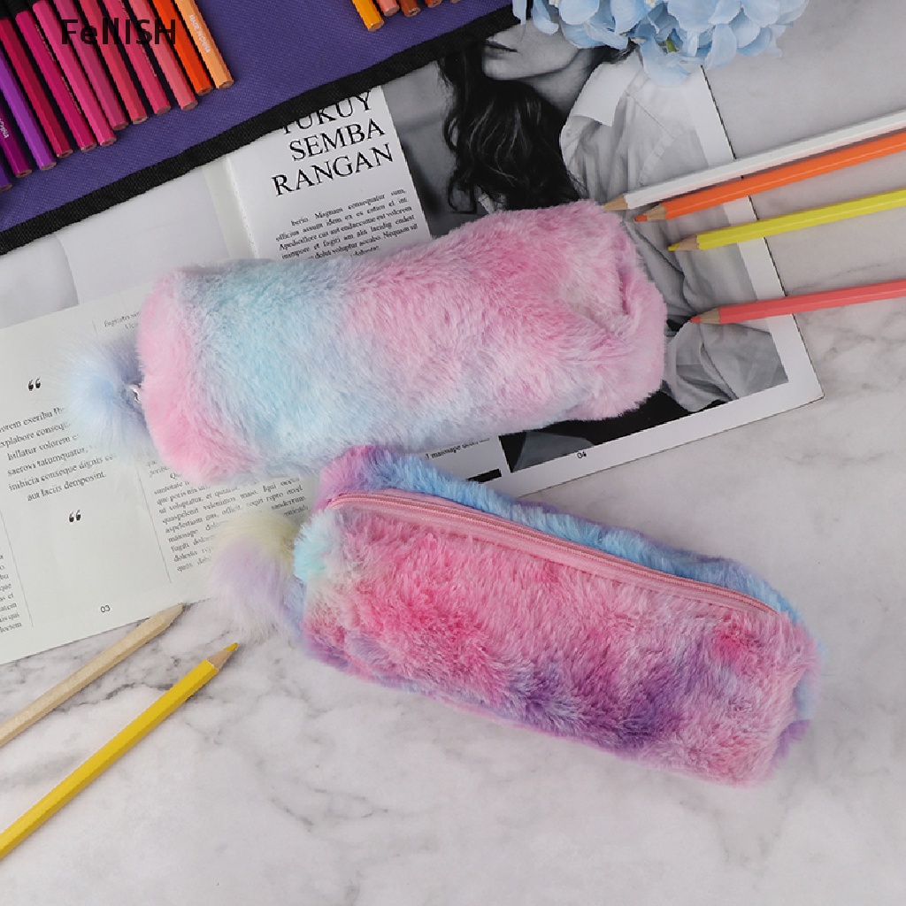 Túi Đựng Bút Bằng Lông Màu Cầu Vồng Dễ Thương 439br