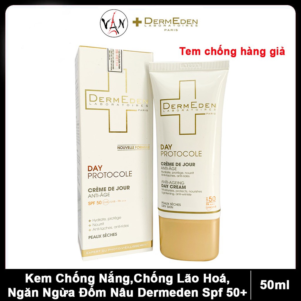 [TEM CHÍNH HÃNG] Kem Chống Nắng, Kem Nền Chống Lõa Hóa, Mờ Đốm Nâu Dermeden spf 50+ Dành Cho Da Khô 50ml