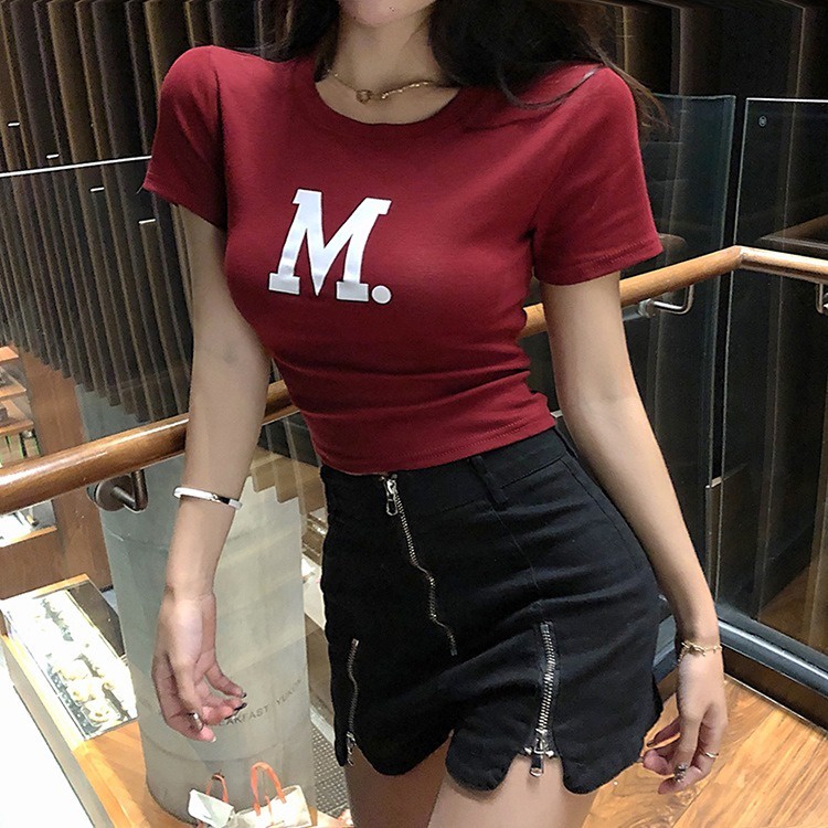 Áo thun ZHELIHANGFEI tay ngắn dáng rộng in chữ thời trang quyến rũ cho nữ