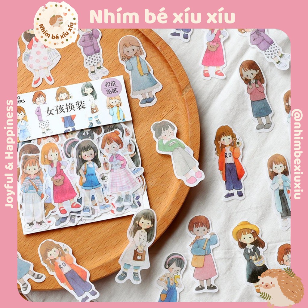 Set 51 sticker Chihiro Time cô gái Nhật Bản (17 mẫu) size lớn 6cm hình dán trang trí sổ tay