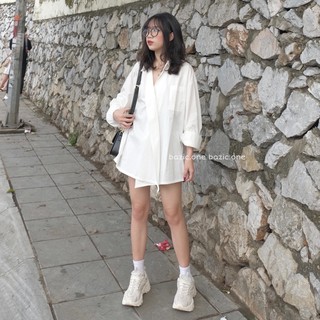 Áo sơ mi oversize đắp chéo 1 cúc