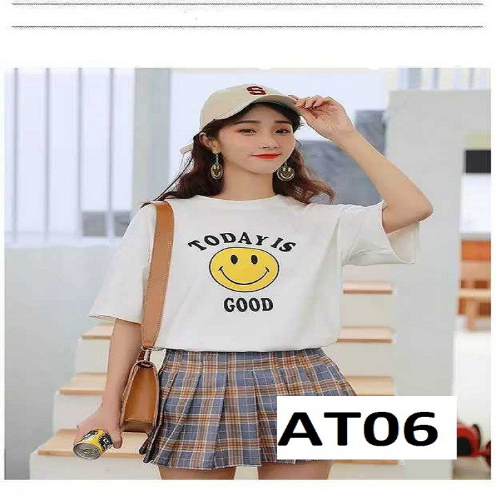 ÁO THUN TAY LỠ IN HÌNH MẶT CƯỜI UNISEX - AT06