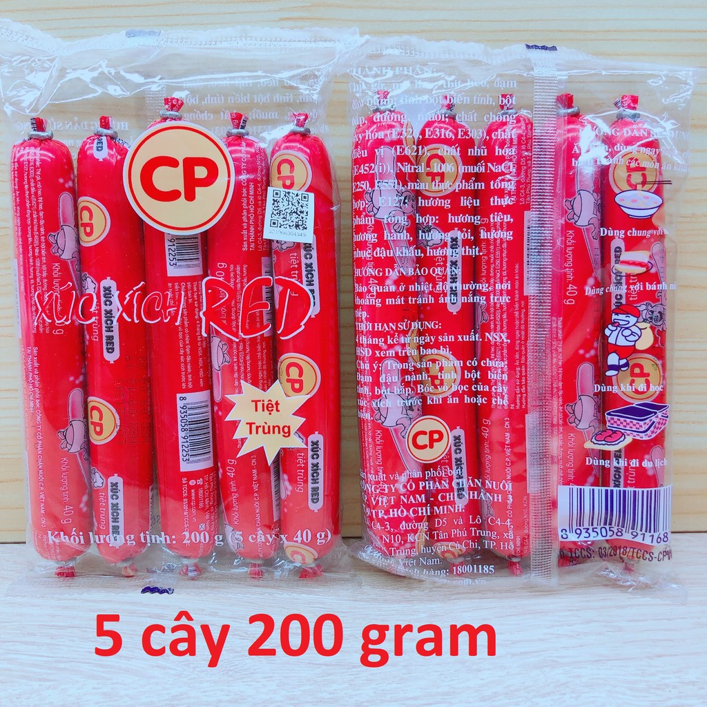 Xúc xích tiệt trùng red đỏ vị heo CP 200GR/ 5CÂY