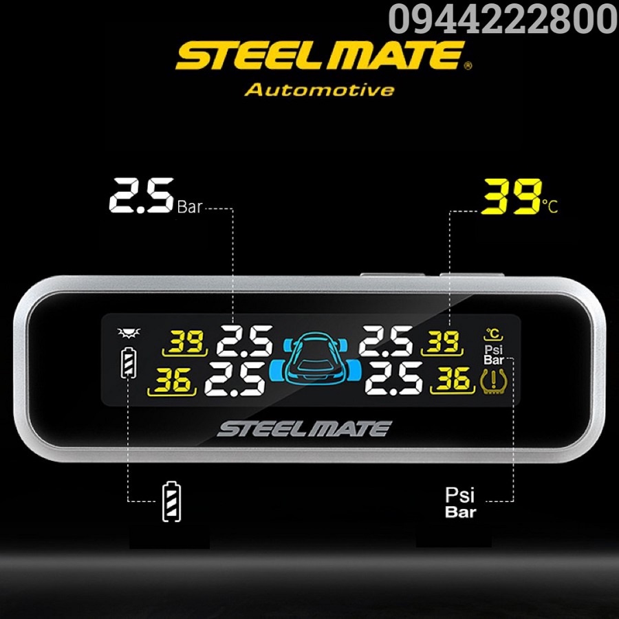 Cảm Biến Áp Suất Van Lốp Ngoài Ô Tô – Pin Sạc Năng Lượng Mặt Trời – Màn Hình LCD