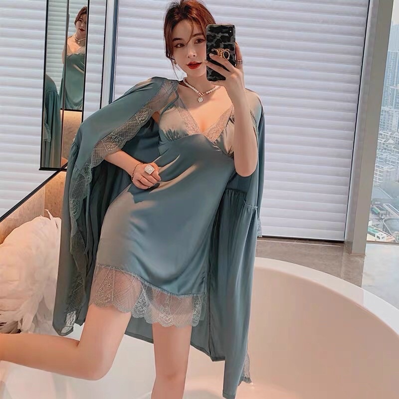 Váy Đầm Ngủ Lụa Sexy Cao Cấp 2 Dây Dáng Dài Kèm Choàng Siêu Quyến Rũ | BigBuy360 - bigbuy360.vn