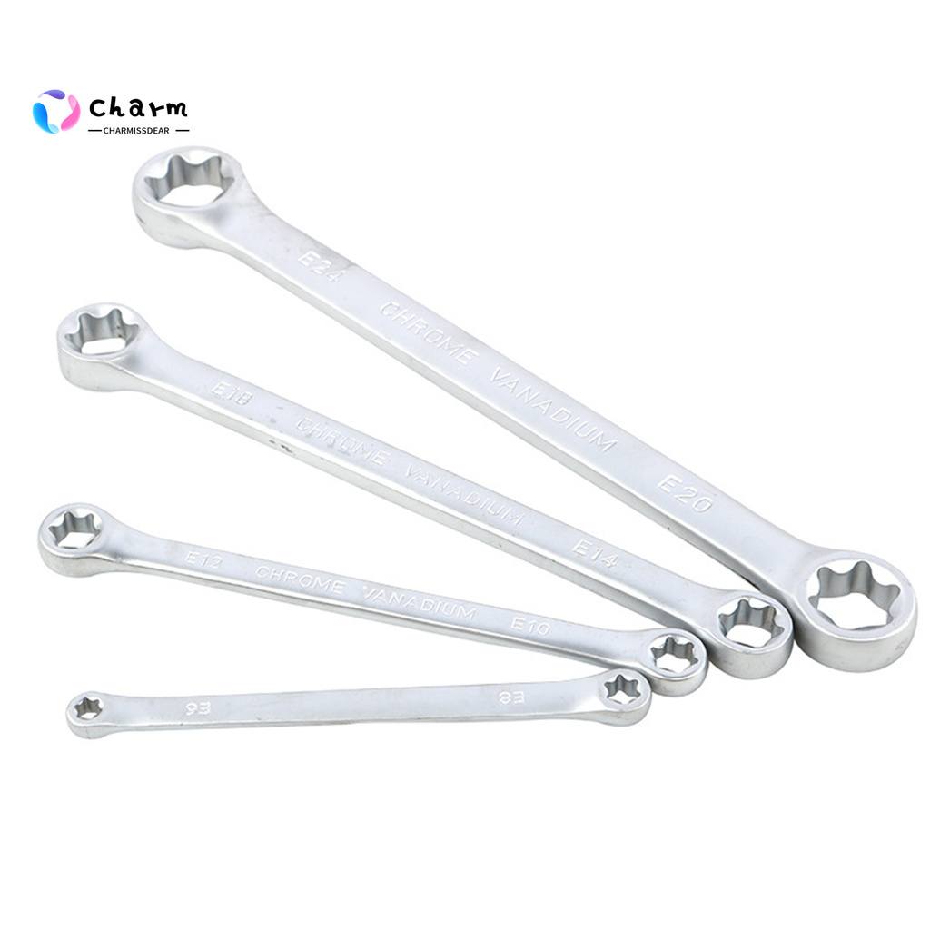 [CHS] COD 4Pcs E6-E24mm Wrench Group E-type High Torque Chromium Vanadium Steel Dual-head Torx Spanners for Equipment Repair