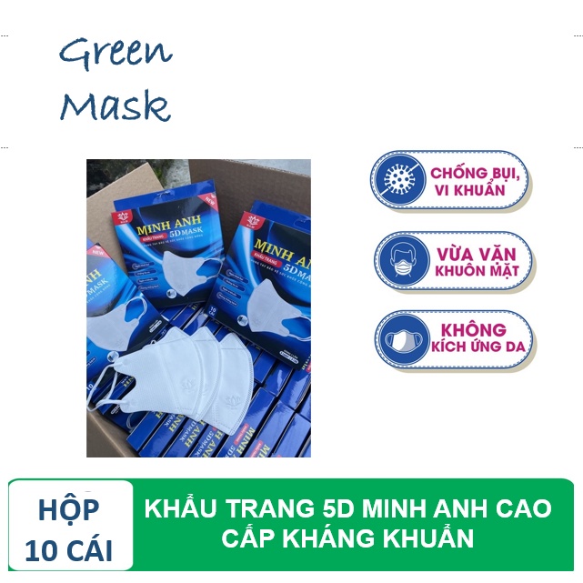 Khẩu trang Minh Anh 5d 3 lớp cao cấP kháng khuẩn 3 lớp (10 chiếc/hộp)