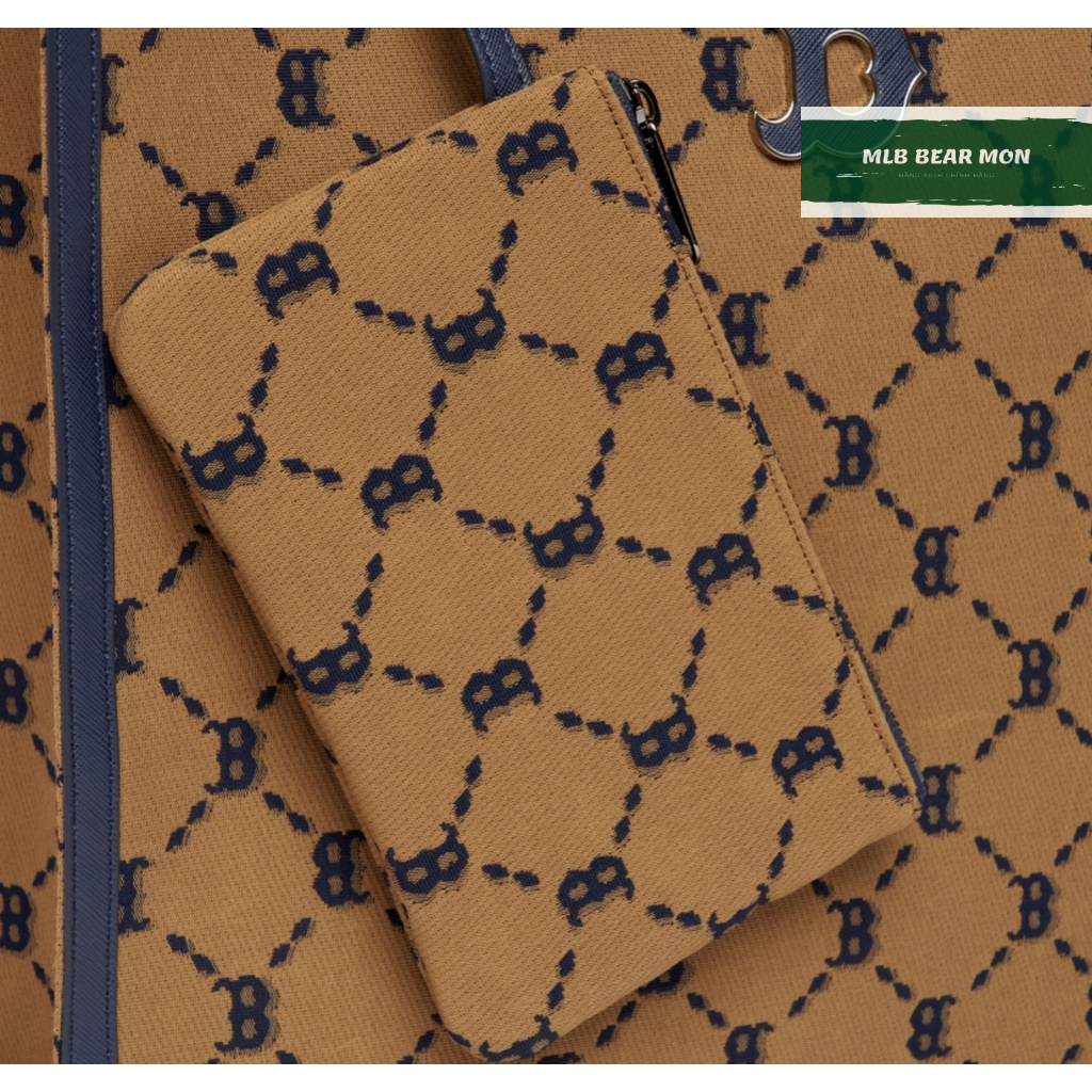 Túi MLB Diamond Monogram Jacquard Tote Boston Red Sox 3Aorm012N-43Bgd Màu Nâu viền đen logo chữ b mẫu mới