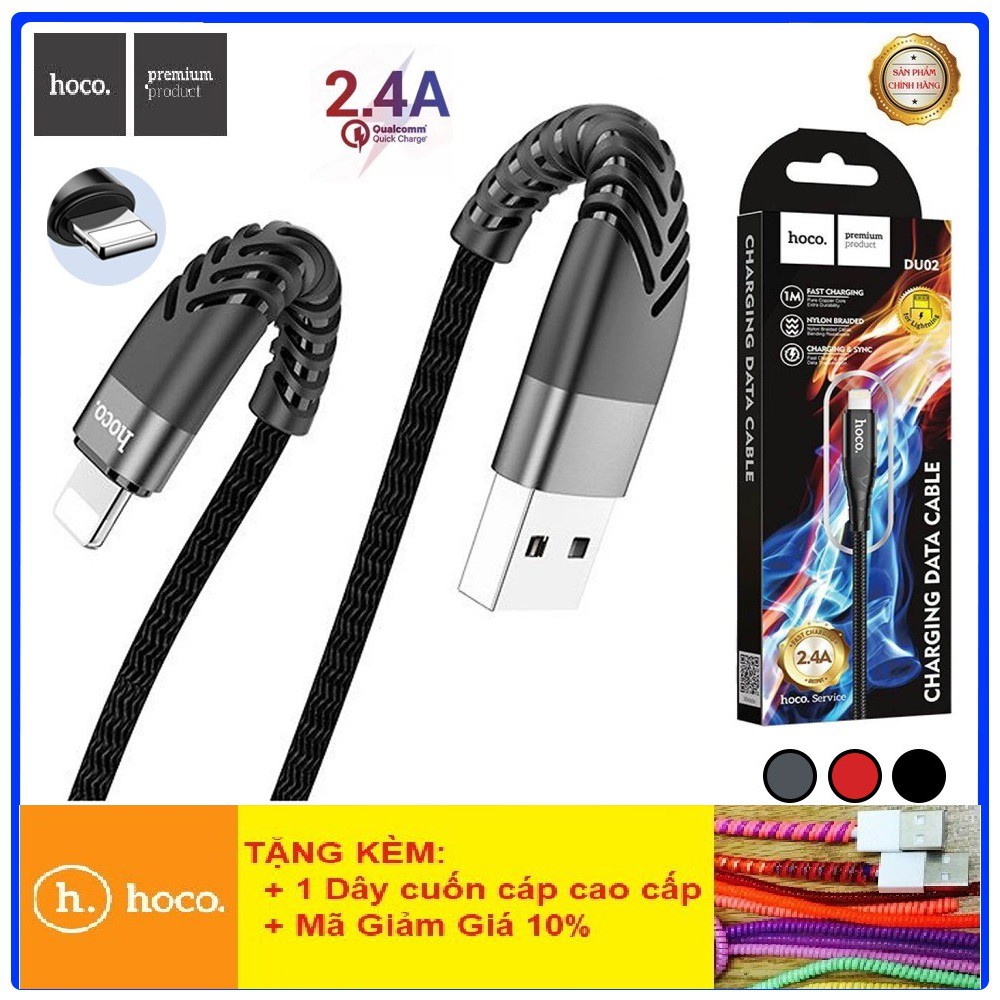 Dây Sạc Iphone Dây Dù Chống Đứt Sạc Nhanh Iphone Hoco DU02 Dòng 2.4A Iphone/Android 1M/2M Iphone/Micro/Type C - BH12T