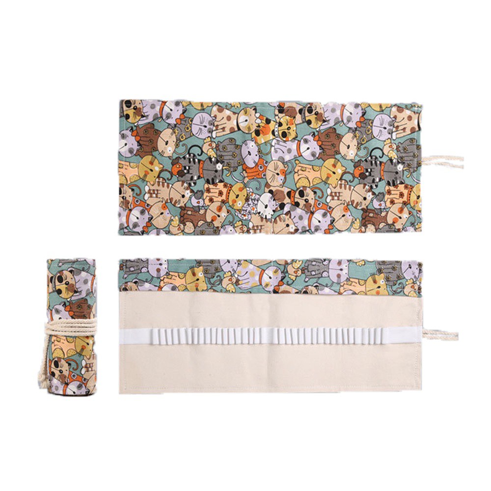 Túi Đựng Bút Chì 12 / 24 / 36 / 48 / 72 Ngăn Bằng Vải Bạt Họa Tiết Hoạt Hình Sáng Tạo Thanh Lịch