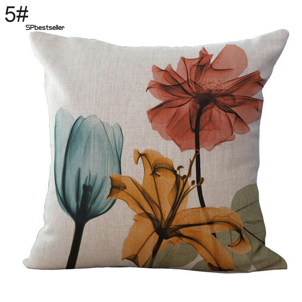 Vỏ gối sofa vải lanh trang trí họa tiết hoa hiện đại